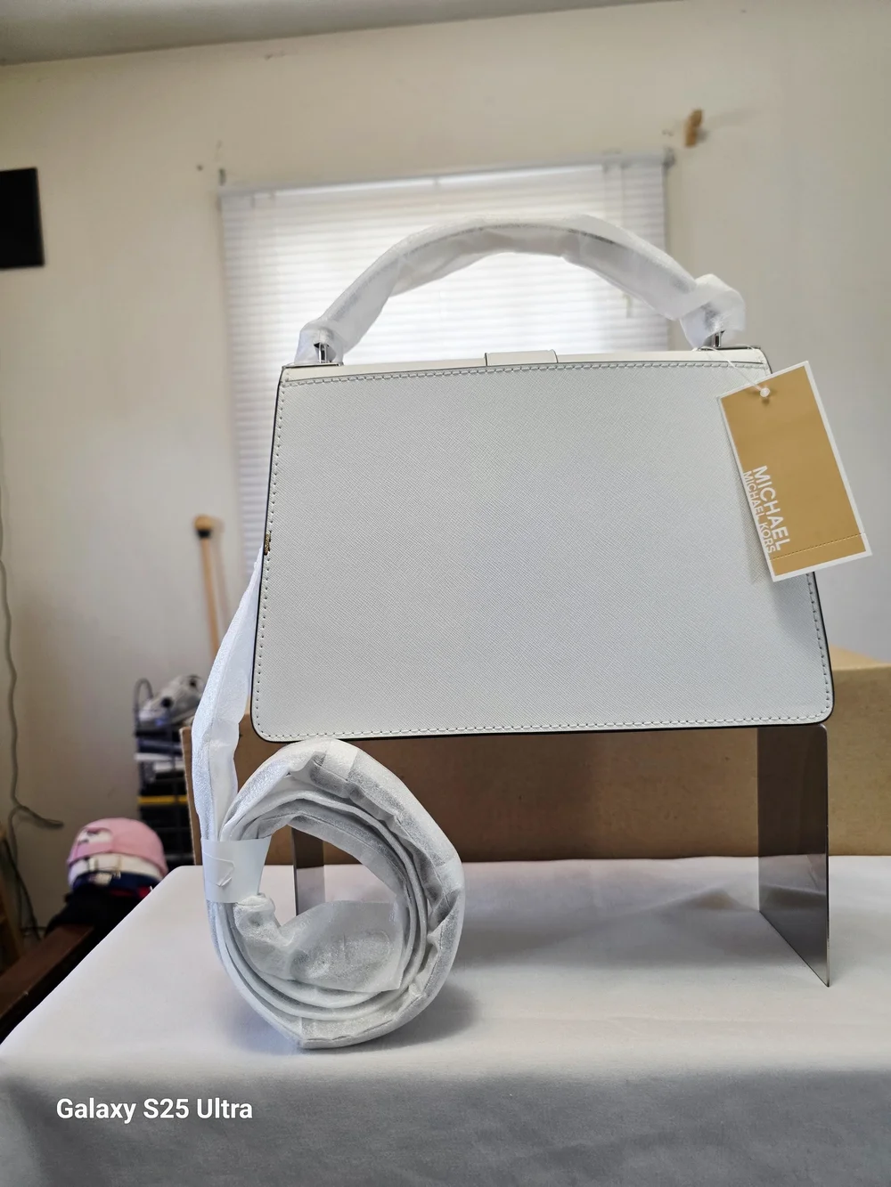 MICHAEL Michael Kors Greenwich Medium Saffiano Leather Satchel In Optic White